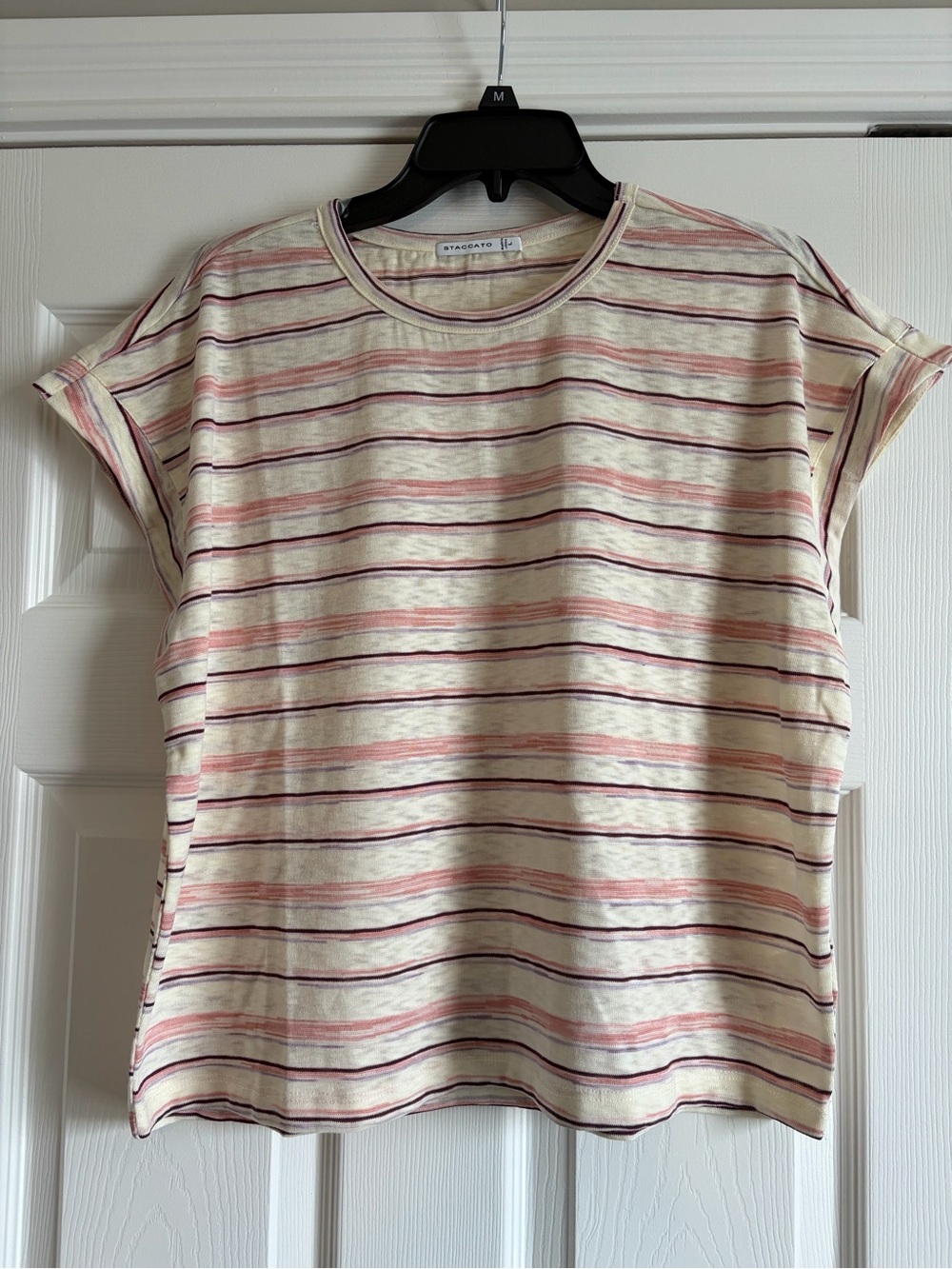 Women’s Cream Striped Short Sleeve Knit Tee